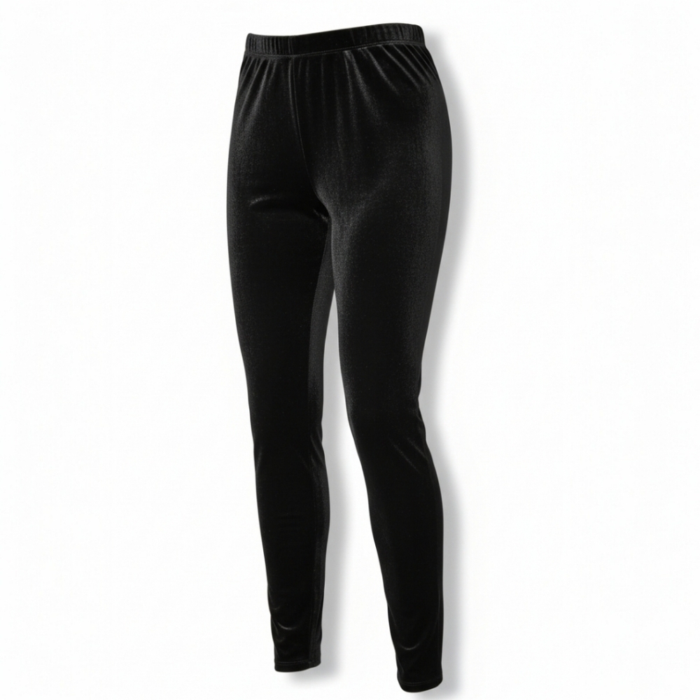 Black Velvet Stretch Leggings M Soft Pull On High Rise Date Night Party - Picture 2 of 4